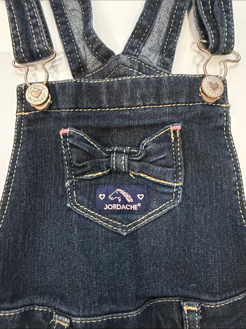 OshKosh B'gosh Dark Indigo Denim Shortalls with Pink Accents